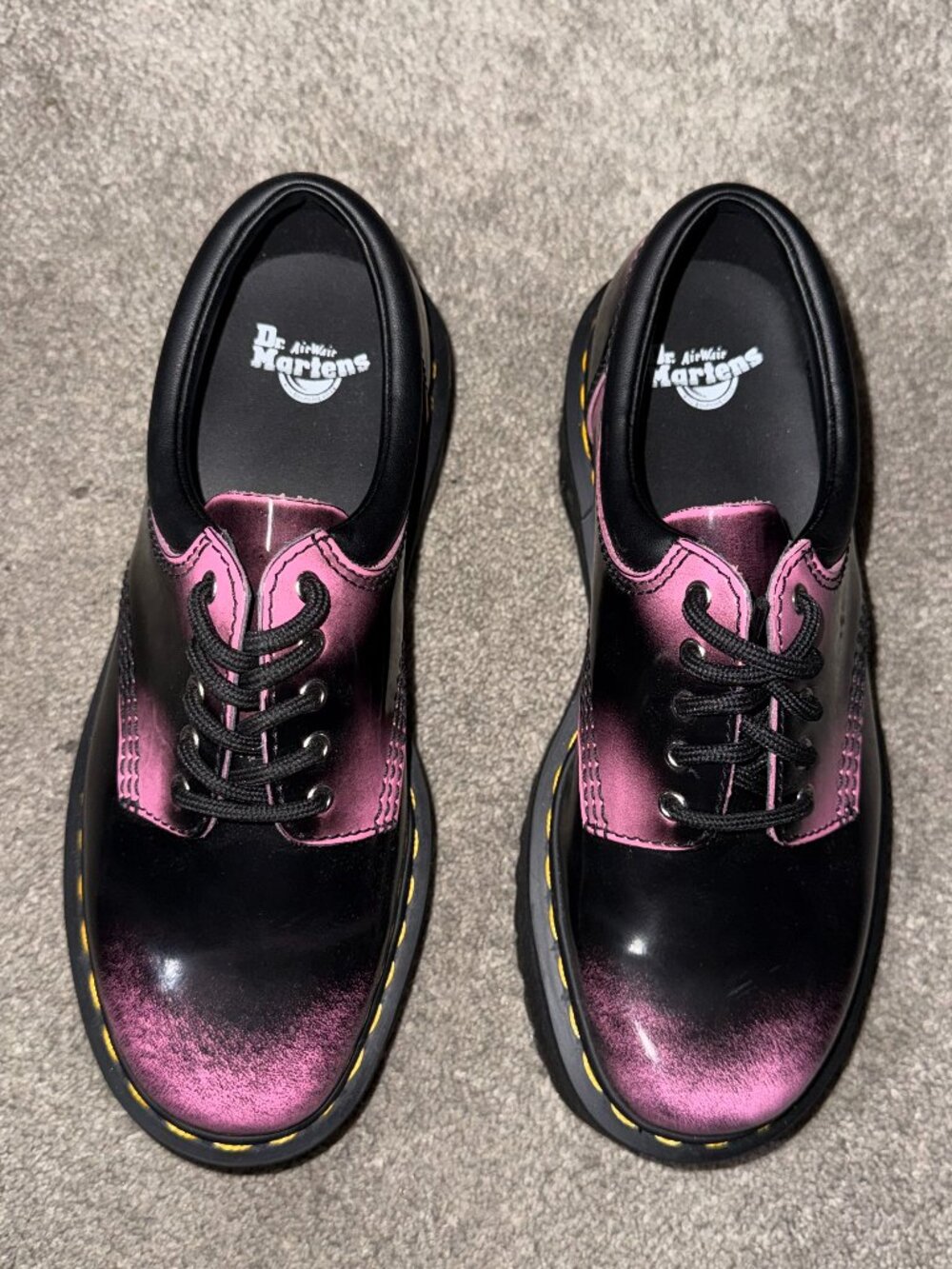DR MARTENS BLACK & PINK LEATHER OXFORDS WOMENS SHOES- SIZE 7/ NEW